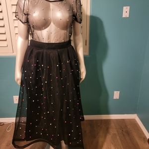 Mesh skirt and shirt with pearl 3x